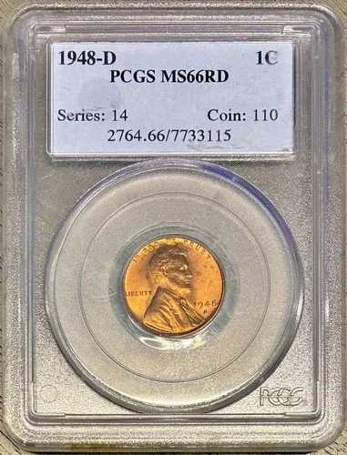 1948-D リンカーン セント（小麦ペニー）、PCGS MS-66 RD
