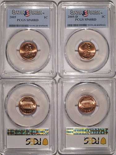 2005 P & D リンカーン セント 1セント PCGS SP68RD 2枚セット サテン仕上げ