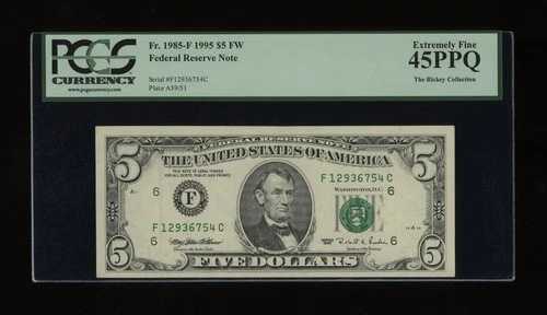 DBR 1995 $5 アトランタ Fr. 1985-F PCGS 45 PPQ シリアル F12936754C