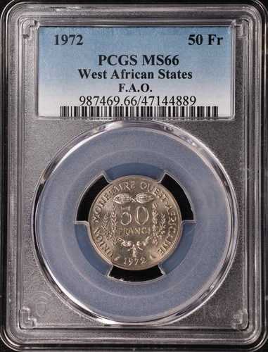 1972年 西アフリカ諸国 FAO 50フラン CFA コイン 銅ニッケル PCGS MS 66