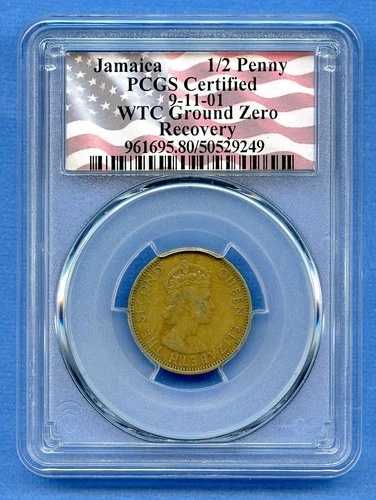 1966年 PCGS ジャマイカ 1/2 ハーフペニー WTC グラウンドゼロ 9/11 ツインタワー復旧コイン