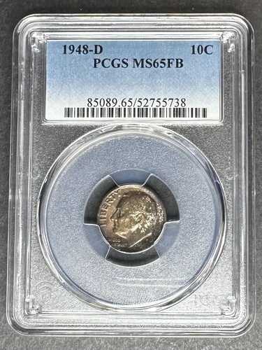 1948-D ルーズベルト ダイム PCGS MS-65 FB、3 点購入で 5 ドル割引!!