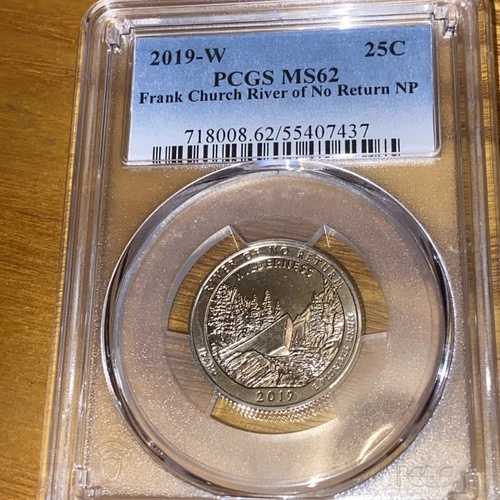 2019 W フランク・チャーチ リバー・オブ・ノー・リターン NP クォーター 25セント PCGS MS 62 プライベートマーク V75