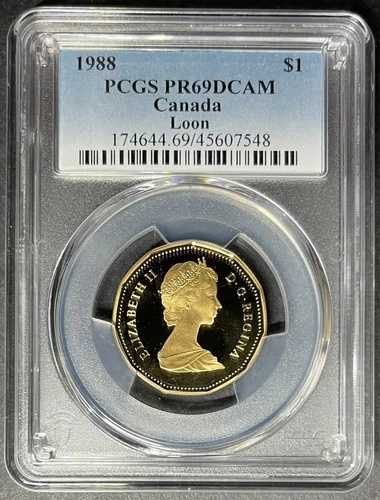 1988 年カナダ ルーン 1 ドル PCGS PR-69 DCAM、3 点購入で 5 ドル割引!!