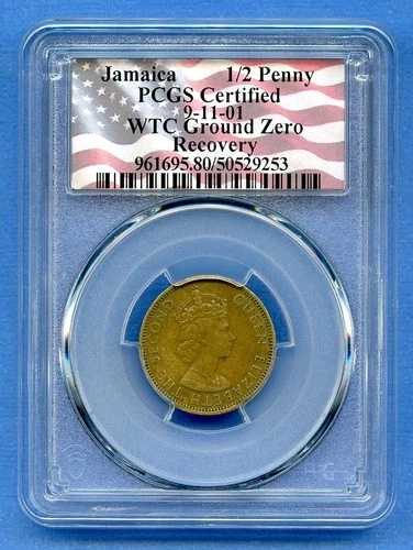 1964年 PCGS ジャマイカ 1/2 ハーフペニー WTC グラウンドゼロ 9/11 ツインタワー復旧コイン