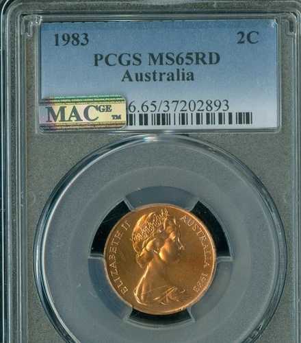1983年 オーストラリア 2セント PCGS MS65 RD PQ MAC スポットレス。