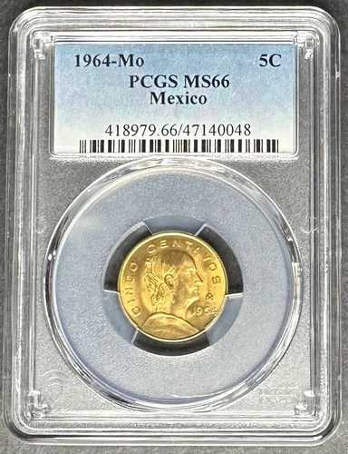 1964-Mo メキシコ シンコ・センタボ 5C PCGS MS-66、3 点購入で 5 ドル割引!!!