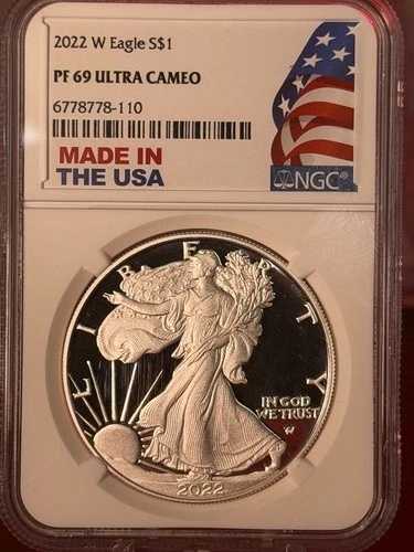 2022-W シルバーイーグル $1 PF69 ウルトラカメオ NGC「Made in USA」ラベル