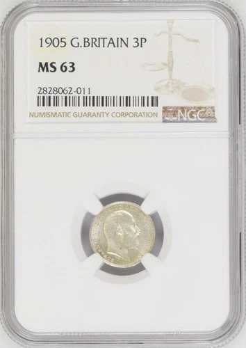 1905年 イギリス 銀貨 3ペンス ミントステート NGC MS 63