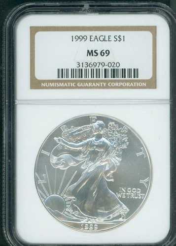 1999年 アメリカン シルバー イーグル ASE NGC MS69 MS-69 プレミアム品質 PQ+ 旧所有者