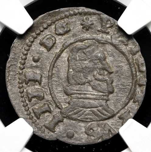 植民地時代のスペイン。フェリペ 4 世、1621 ～ 1665 年。 8 マラヴェディス、1662、NGC AU53 BN