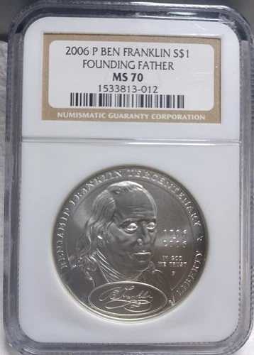 2006年 P $1 ベンジャミン・フランクリン建国の父 銀記念ドル NGC MS 70 ビデオ