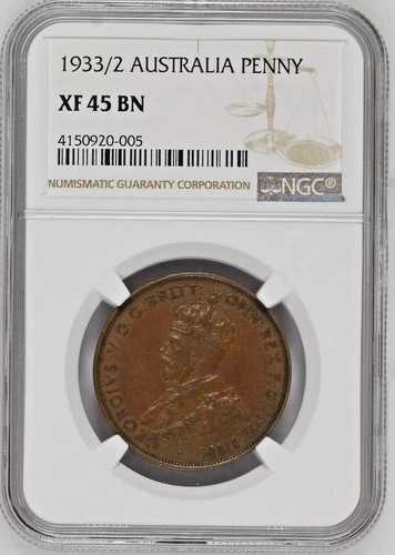 1933/2 (M) オーストラリア ペニー NGC XF45 BN KM#23 認定 低人口 5/6 グレーディング