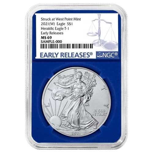 2021年 (W) $1 タイプ1 アメリカンシルバーイーグル NGC MS69 ER ブルーラベル ブルーコア
