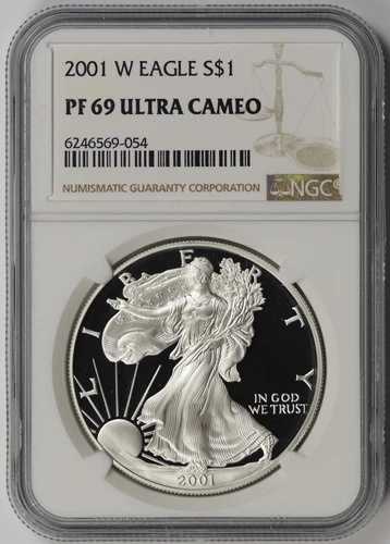 2001-W アメリカン シルバー イーグル 1ドル プルーフ PF 69 ウルトラカメオ NGC 50,820円