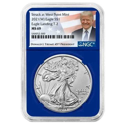 2021年 (W) $1 1オンス T-2 アメリカンシルバーイーグル NGC MS69 トランプラベル ブルーコア