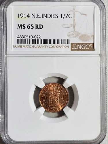 オランダ領東インド 1/2セント 1914年 NGC MS 65 RD