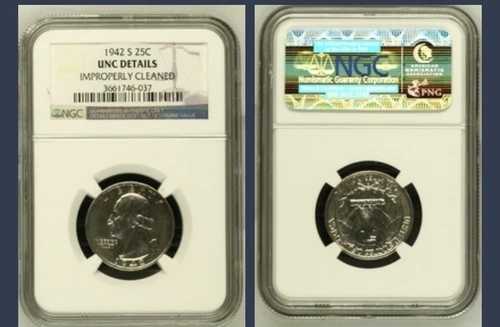1942 年 S クォーター 未流通 25C NGC 検証済み。