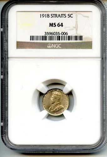 マレーシア 1918年 海峡 5セント NGC MS 64