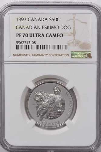 カナダ 1997年 50セント銀貨 NGCプルーフ 70 ウルトラカメオ パーフェクト 70 カナディアンエスキモー 45,540円