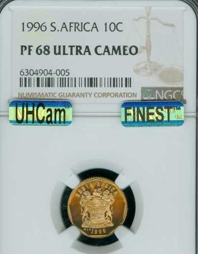 1996年 南アフリカ 10セント NGC PF68 MAC UHCam 最高級 スポットレス 4,827枚 発行 *