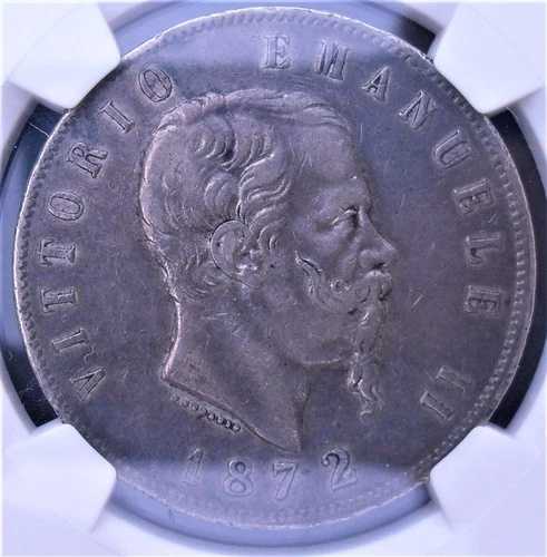 1872年 M BN イタリア 5リラ、NGC VF 35、良質銀貨 #1320、# 36-10