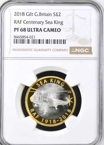 2018年 シルバー プルーフ ?2 シーキング RAF NGC PF68 2ポンド 英国空軍