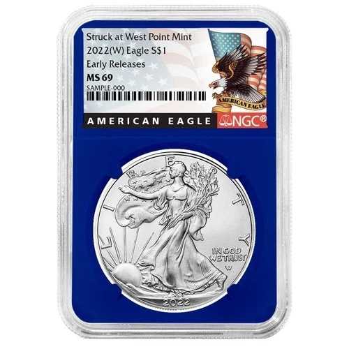 2022年 (W) $1 1オンス アメリカンシルバーイーグル NGC MS69 ER ブラックラベル ブルーコア