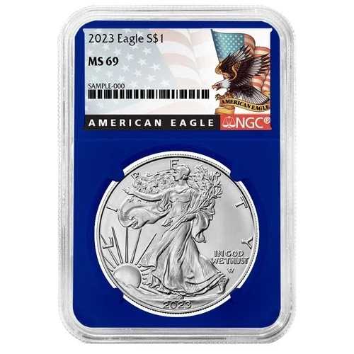 2023年 1ドル 1オンス アメリカンシルバーイーグル NGC MS69 ブラックラベル ブルーコア