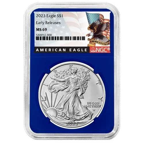 2023年 1ドル アメリカン シルバー イーグル NGC MS69 ER ブラックラベル ブルーコア
