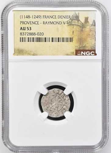 レイモンド5世 フランス プロヴァンス NGC AU 53 シルバー デニール テンプル騎士団 十字軍