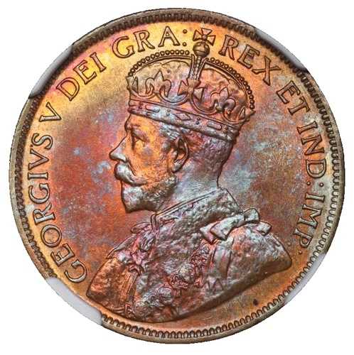 1918年カナダセントジョージ5世NGC MS-64 RBエンドロールトーンアルバムトーニング