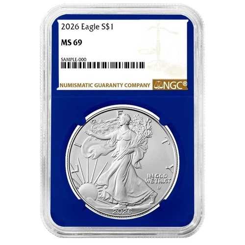 プレセール - 2026年 1ドル アメリカン シルバー イーグル NGC MS69 ブラウン ラベル ブルー コア