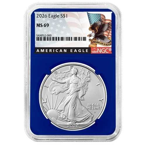 プレセール - 2026 $1 アメリカンシルバー イーグル NGC MS69 ブラックラベル ブルーコア-