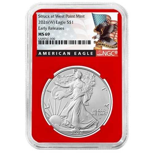 プレセール - 2026 (W) 1ドル 1オンス アメリカンシルバーイーグル NGC MS69 ER ブラックラベル レッド