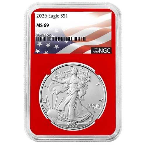 プレセール - 2026年 1ドル 1オンス アメリカンシルバーイーグル NGC MS69 フラッグラベル レッドコア|WORLD RESOURCE【QUEEN店】