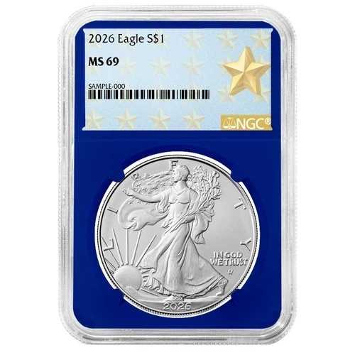 プレセール - 2026年 $1 アメリカンシルバーイーグル NGC MS69 ウェストポイント スターラベル ブルーコア