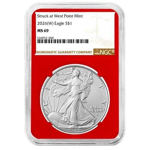 プレセール - 2026 (W) $1 アメリカン シルバー イーグル NGC MS69 ブラウン ラベル レッド コア