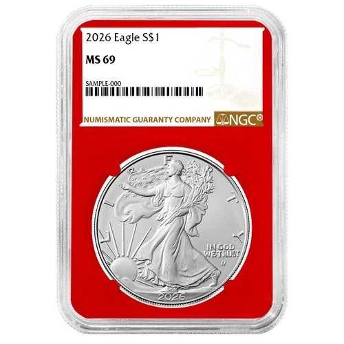 プレセール - 2026年 1ドル アメリカン シルバー イーグル NGC MS69 ブラウンラベル レッドコア