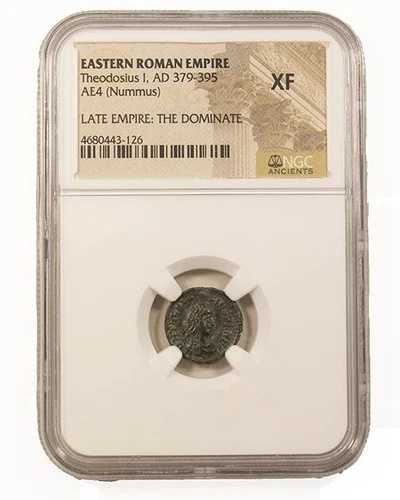 NGC XF ローマ AE4 テオドシウス1世（大帝） 非常に良好な状態 AD379-395 NGC 古代 45,540円