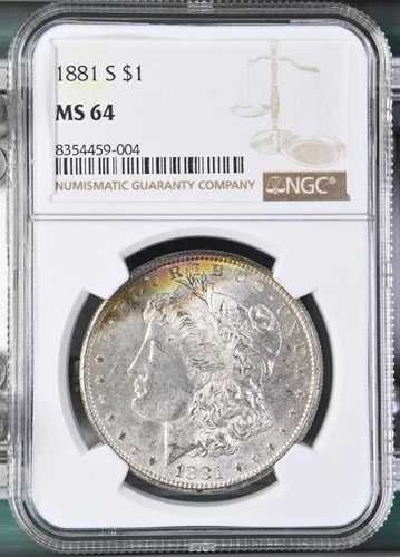 1881年 S モーガン銀貨 NGC MS-64 魅力的なレインボートーン 9004