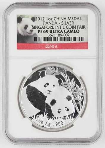 2012年 中国 シンガポール 国際コインフェア 1オンス シルバー パンダ プルーフメダルコイン NGC PF69|WORLD RESOURCE【QUEEN店】