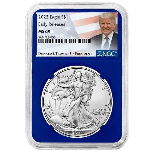 2022年 1ドル アメリカン シルバー イーグル NGC MS69 ER トランプラベル ブルーコア