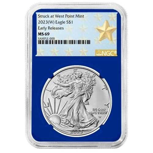 2023年 (W) 1ドル アメリカン シルバー イーグル NGC MS69 ER ウェストポイント スターラベル ブルーコア｜WORLD RESOURCE【QUEEN店】