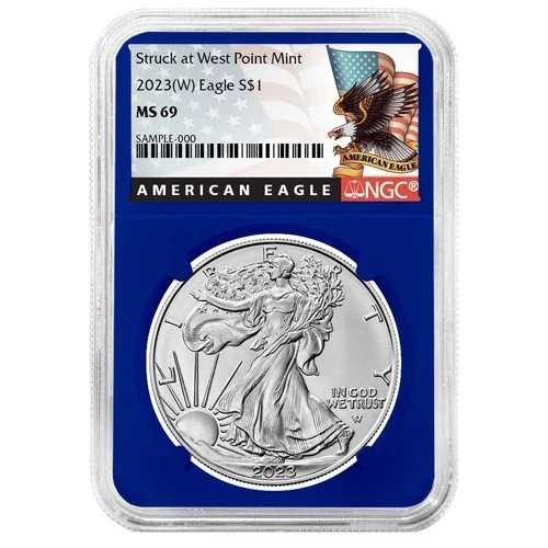 2023年 (W) 1ドル アメリカン シルバー イーグル NGC MS69 ブラックラベル ブルーコア