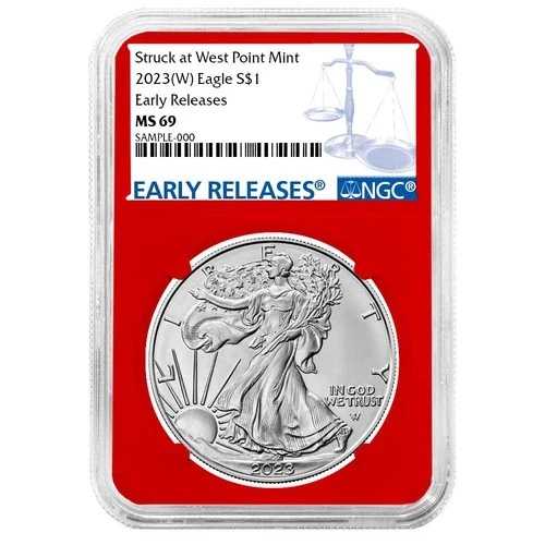 2023年 (W) 1ドル アメリカン シルバー イーグル NGC MS69 ER ブルー