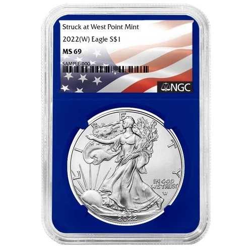 2022年 (W) 1ドル アメリカン シルバー イーグル NGC MS69 フラッグラベル ブルーコア 46,860円