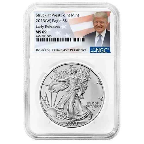 2023年 (W) 1ドル アメリカン シルバー イーグル NGC MS69 ER トランプラベル｜WORLD RESOURCE【QUEEN店】