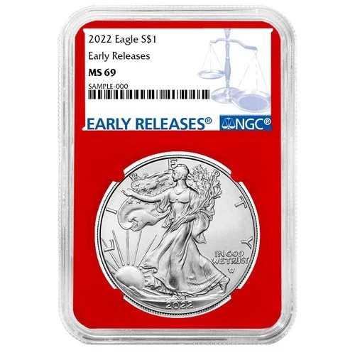 2022年 1ドル 1オンス アメリカンシルバーイーグル NGC MS69 ER ブルーラベル レッドコア
