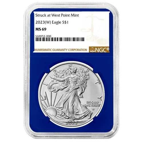 2023年 (W) $1 1オンス アメリカンシルバーイーグル NGC MS69 ブラウンラベル ブルーコア